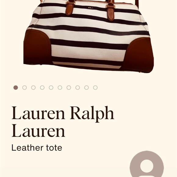 Lauren Ralph Lauren Striped Canvas Leather Trim Satchel - Picture 9 of 9